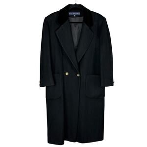 VTG Ann Milstein Womens Long Over Coat Wool Double Breasted Black Size 8P